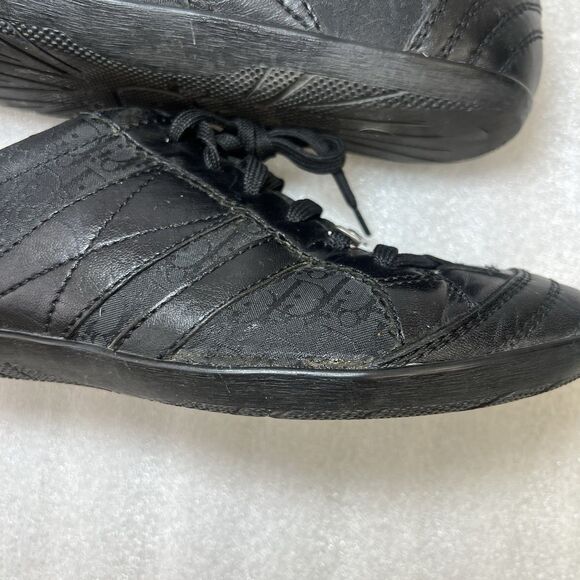 Christian Dior Vtg Trainers Low Black Leather Canvas Womens Sneaker Sz 37.5 US 7 - Picture 12 of 15